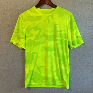 Champion Performance T Shirt Tee Neon Green Camo Athletic Gym Mens Size‎ Small